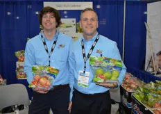 Kevin Steiner and Shane McKinley show pouch bags with organic Gala apples as well as Granny Smith.